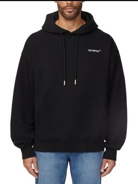 Off-White Black Pullover Hoodie with Small Chest Logo